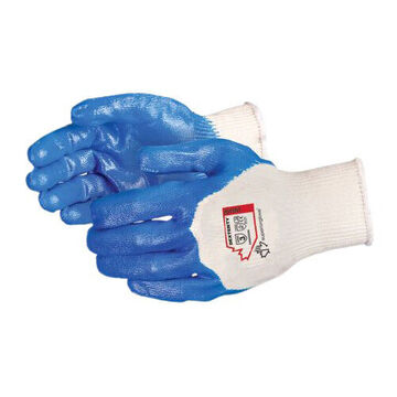 Work Gloves, Blue, White, 15 Ga Cotton