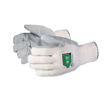 Heavy Duty Leather Gloves, Large, Gray/white, Split Leather