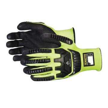 Anti-Impact High Visibility Coated Gloves, No. 9, Black/Lime, 13 ga Tenactiv Yarn