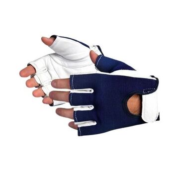 Leather Glove Half Finger, Anti-vibration, Blue White, Nylon, Polymer