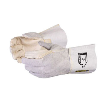 Leather Gloves Welder Heavier Weight, Brown/gray, Cowgrain