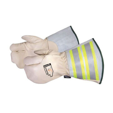 Work Gloves Deluxe Winter, Beige With Hi-viz Fluorescent Yellow, Horsehide