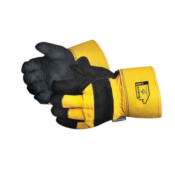 Leather Gloves, One Size, Black/yellow, Split Cowhide Leather