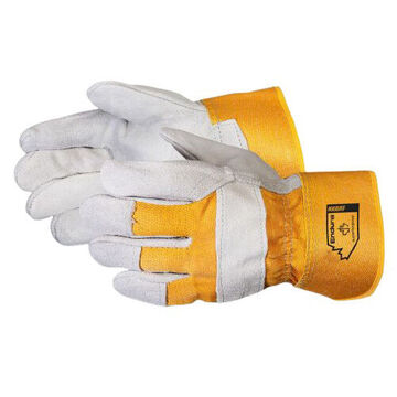 Winter Leather Gloves, One Size, White/Yellow, Split Cowhide Leather