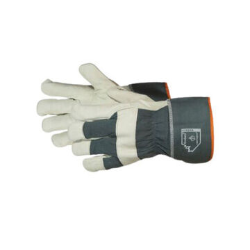 Heavy Weight Winter Leather Gloves, Beige/black, Cowhide Grain Leather