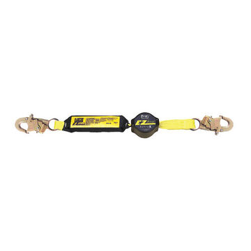 Shock Absorbing Lanyard, Yellow, Rugged Thermoplastic Retractor Case, Polyester Web Lanyard, 6 ft, Snap Hook