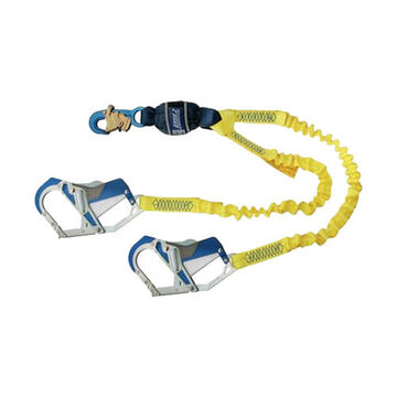 Shock Absorbing Lanyard, Blue, Yellow, Polyester, 6 ft, Snap Hook