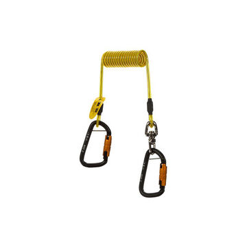 Coil Tether, Hook To Hook  4 In, 62 In, Black, Yellow, Vinyl