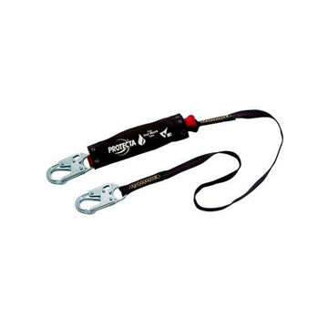 Lanyard Shock Absorbing, Black, Kevlar Fiber Web, 4 Ft, Snap Hook