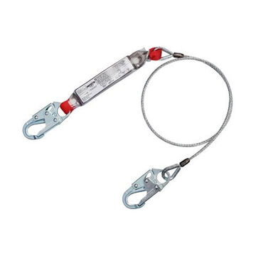 Shock Absorbing Lanyard, Gray, Vinyl Coated Galvanized Cable, 6 ft, Snap Hook