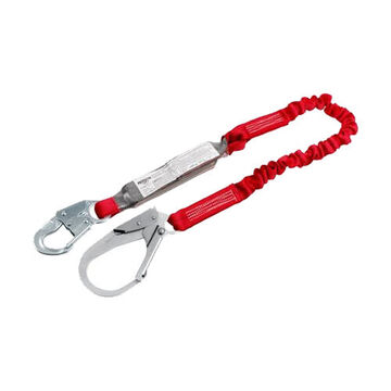 Lanyard Shock Absorbing, Red, Polyester Tubular Web, 6 Ft, Snap Hook