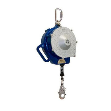 Self-Retracting Lifeline, Aluminum and Stainless Steel, Stainless Steel Cable, 9.9 in x 85 ft, 75 to 310 lb, Snap
