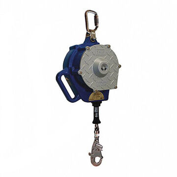Self-Retracting Lifeline, Aluminum and Stainless Steel, Stainless Steel Cable, Blue, Gray, 10.4 in x 50 ft, 75 to 310 lb, 1