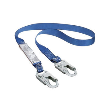 Shock Absorbing Lanyard, Blue, Polyester Web, 6 ft, Snap Hook