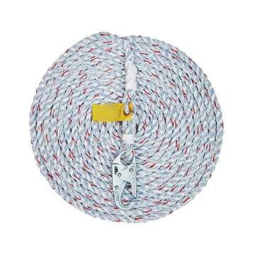 3-Strand, Vertical Rope Lifeline, Polyester/Polypropylene Blend, Blue with Orange Tracer, 16 mm x 15 ft, 141 kg