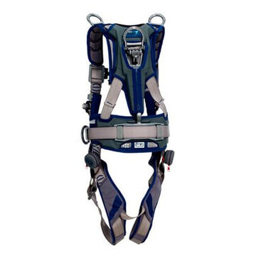 Positioning/Climbing and RetrievalSafety Harness, Large, Aluminum D-Ring, Zinc Plated Steel BuckleBlue, Gray, 420 lb