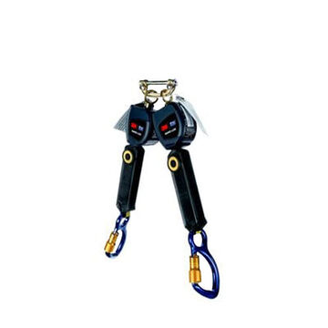 Twin-leg Quick Connect Personal Self-Retracting Lifeline, Nylon Thermoplastic Housing, Aluminum and Steel Hook, Dyneema Fiber and Polyester Web Lifeline, 3/4 in x 6 ft, 420 lb, 3.7 lb
