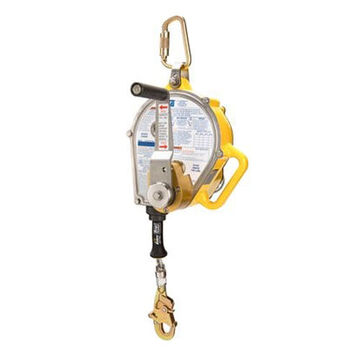 Self-Retracting Lifeline, Aluminum and Stainless Steel Housing, Yellow/Gray, 3/16 in x 50 ft, 420 lb, 2