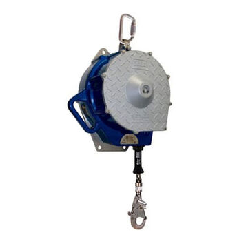 Self-Retracting Lifeline, Aluminum and Stainless Steel Housing, Blue, Gray, 3/16 in x 130 ft, 75 to 310 lb, 1 Leg