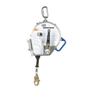 Self-Retracting Lifeline, Aluminum and Stainless Steel Housing, Blue, Gray, 3/16 in x 130 ft, 75 to 310 lb, For Oil and Gas