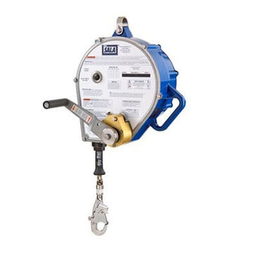 Self-Retracting Lifeline, Aluminum and Stainless Steel Housing, Blue, Gray, 3/16 in x 130 ft, 75 to 310 lb, For Industrial