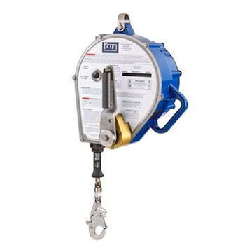 Self-Retracting Lifeline, Aluminum and Stainless Steel Housing, Blue, Gray, 3/16 in x 130 ft, 75 to 310 lb, For Industrial
