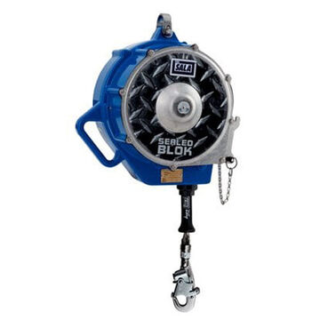 Self-Retracting Lifeline, Aluminum and Stainless Steel Housing, Blue, Gray, 3/16 in x 130 ft, 75 to 310 lb, For Mining
