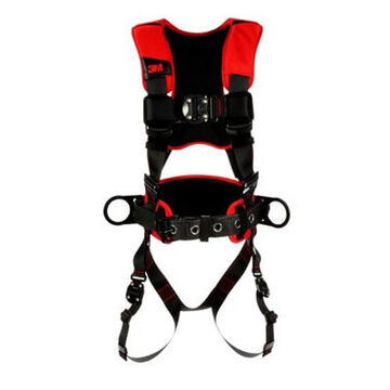 Full Body and PositioningSafety Harness, Medium/Large, Zinc Plated Steel D-ring, Chest Buckle, Torso Buckle and Leg BuckleBlack, 420 lb, For Assembly