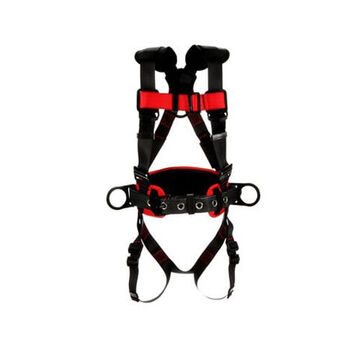 Full Body and PositioningSafety Harness, 2X-Large, Zinc Plated Steel D-ring, Chest Buckle, Torso Buckle and Leg BuckleBlack, 420 lb