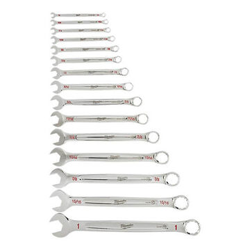 Standard Head Combination Wrench Set, SAE, Steel, 1/4 to 1/2 in thk Open End, 15 deg Offset, 12-Point, 15.04 in OAL