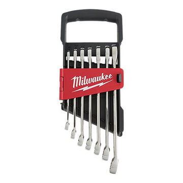 Wrench Set Standard Head Combination, Steel, 1/4 To 1/2 In Thk Open End, 0 Deg Offset, 12-point, 12 In Oal, 15 Deg Head Angle