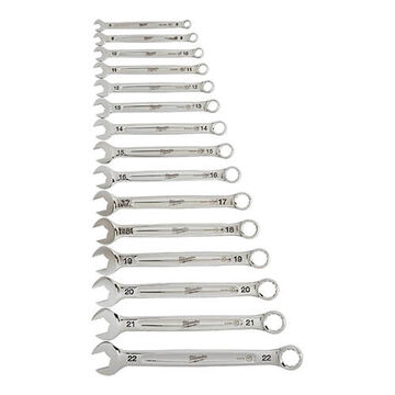 Standard Head Combination Wrench Set, Metric, Steel, 1/4 to 1/2 in thk Open End, 15 deg Offset, 12-Point, 15.04 in OAL