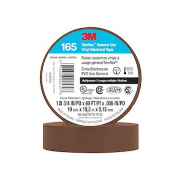 Tape Continuous Roll Electrical, 0.75 In X 60 Ft X 6 Mil, Rubber Adhesive, Pvc, Brown