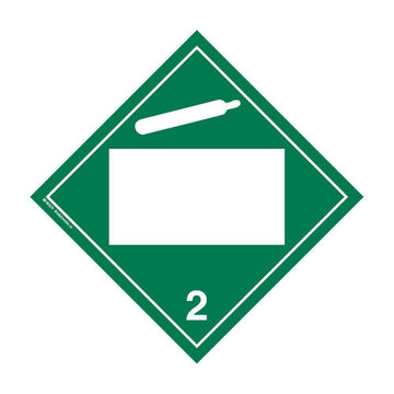 Non-toxic Gas Placard, 2 Legend, Text, Pictogram Legend Style, Class 2, Polystyrene, Green Legend, White Background, 10.75 In X 10.75 In X 0.02 In, Diamond Shape