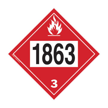 Combustible liquide inflammable, aviation, plaque de turbine, 1863 3 légende, texte, style de légende de pictogramme, classe 3, polystyrène, rouge, légende noire, fond blanc, 10.75 pouce x 10.75 pouce x 0.02 pouce, forme de diamant