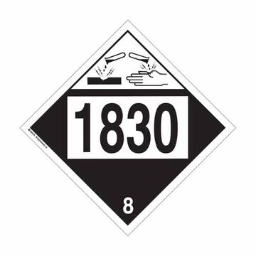 Corrosive-sulphuric Acid Placard, 1830 8 Legend, Text, Pictogram Legend Style, Class 8, Polystyrene, Black Legend, White Background, 10.75 In X 10.75 In X 0.02 In, Diamond Shape