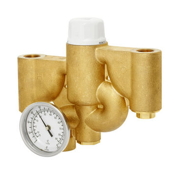 Thermostatic Mixing Valve, Brass, 3/4 in FNPT X 1 in FNPT, 30 psi