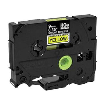 Cassette d'étiquettes adhésives fortes laminées de haute qualité, 9 mm x 8 m, polyéthylène, légende noire, fond jaune