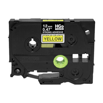 High Grade Laminated Strong Adhesive Label Cassette, 12 mm x 8 m, Polyethylene, Black Legend, Yellow Background