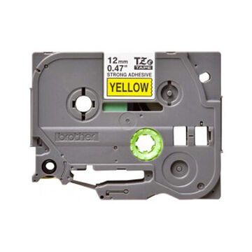 Laminated Strong Adhesive Label Cassette, 12 Mm X 8 M X 160 Um, Polyethylene, Black Legend, Yellow Background