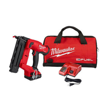 Cordless Brad Nailer Kit, Plastic, 0.04 in Shank, 110 Nails Capacity, 18 VDC, M18 REDLITHIUM, 2 Ah Battery