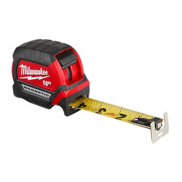 Compact Wide Blade Magnetic Tape Measure, 1 in x 16 ft, Steel Blade, Graduations 1 ft; 1/16 in, 1/2 in, 1/4 in, 1/8 in