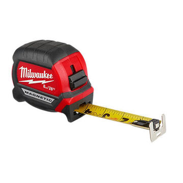 Compact Wide Blade Magnetic Tape Measure, 1 in x 26 ft, Steel Blade, Graduations 1 cm; 1 ft; 1 m; 1 mm; 1/16 in, 1/2 in, 1/4 in, 1/8 in