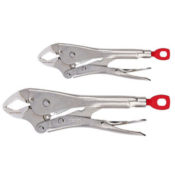 Locking Plier Set, Steel Handle, Alloy Steel, Chrome Plated, Ergonomic Handle, Curved Jaw, 10 in Capacity, Silver