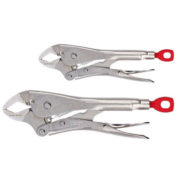 Plier Set Locking, Steel Handle, Alloy Steel, Chrome Plated, Ergonomic Handle, Curved Jaw, 10 In Capacity, Silver