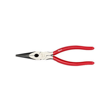 Plier Needle Nose Nose, Steel Jaw, 8 In Oal, 2-5/8 In, 1/2 In Wd, 2-1/2 In Lg Jaw, 5-1/2 In Lg Handle, Rubber Handle, Red