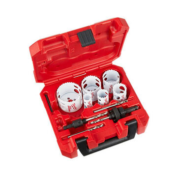 Electrician's Hole Saw Kit, HSS, 1/2 in-20, 5/8 in-18 Thread, 1/4 in Dia x 3-1/2 in lg, 10 Peace