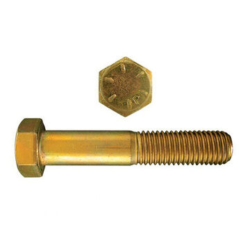 Partial Threaded Hex Bolt, 1/2 in UNC Thread, 5 in lg, Hex Head, Hex Drive, Zinc Yellow Dichromate Plated Grade 8 Carbon Steel