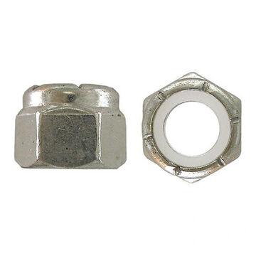 Hex Lock Nut, 1/4 in-20 UNC Thread, 18.8 Stainless Steel, Nylon Insert