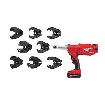Cordless Utility Crimper Kit, 6-Piece, 1/2 in EHS Guy Wire, 1000 MCM, 6 ton Crimping Force, Red, 3.3 in x 17.3 in x 12.3 in